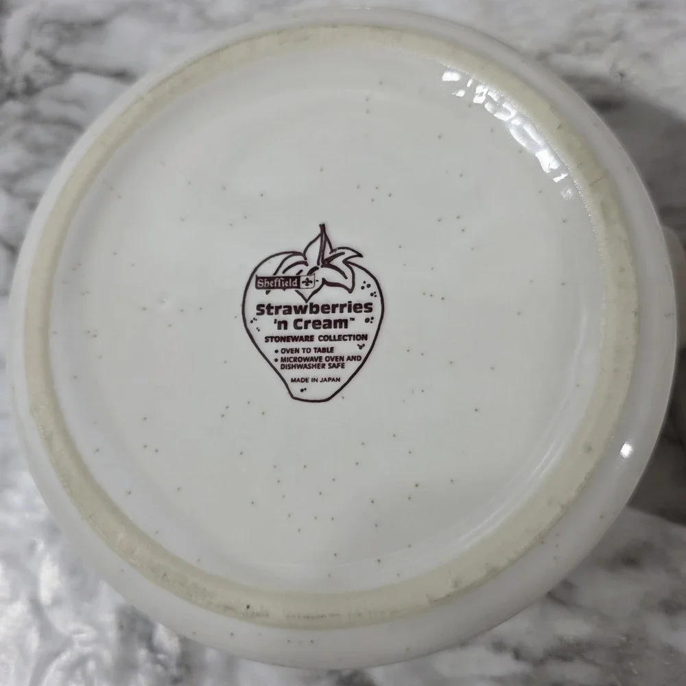 Sheffield strawberries n cream stoneware small vintage crock w/ lid & bowl read